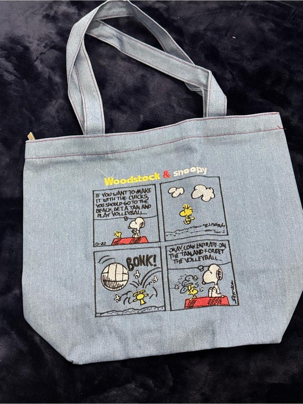 Peanuts Woodstock & Snoopy Denim-Blue Shoulder Tote